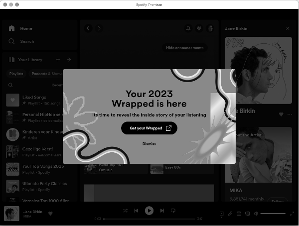 Greyscale spotify screenshot