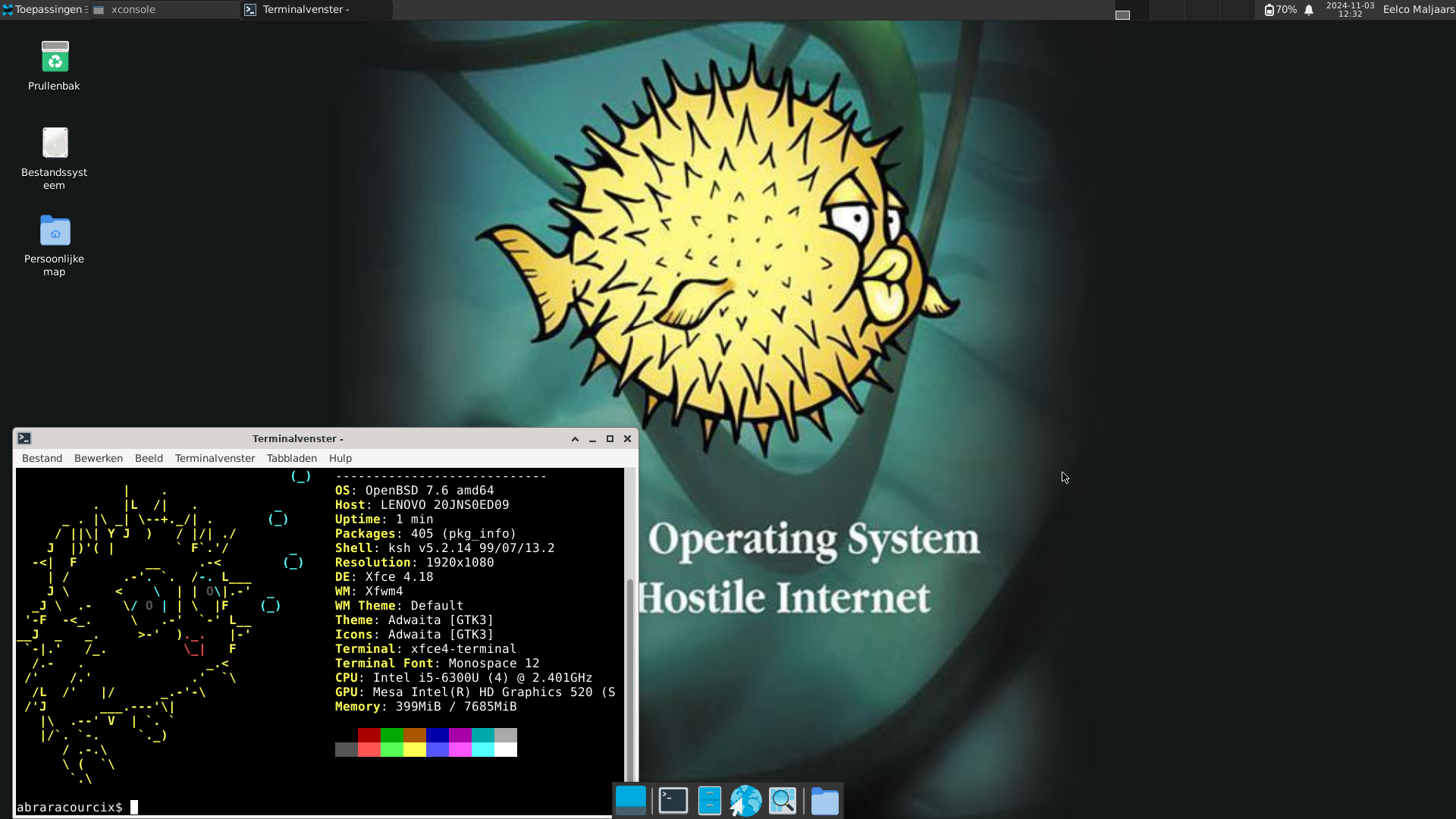 Screenshot of abraracourcix running XFCE desktop environment